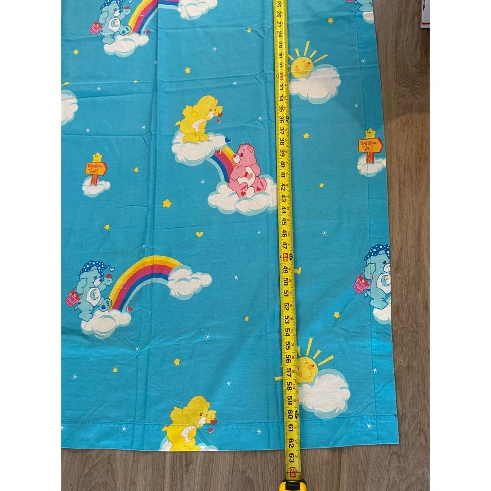Vintage Care Bears Blue Curtain Panel Rainbows Clouds 63x41 Franco Mfg TCFC